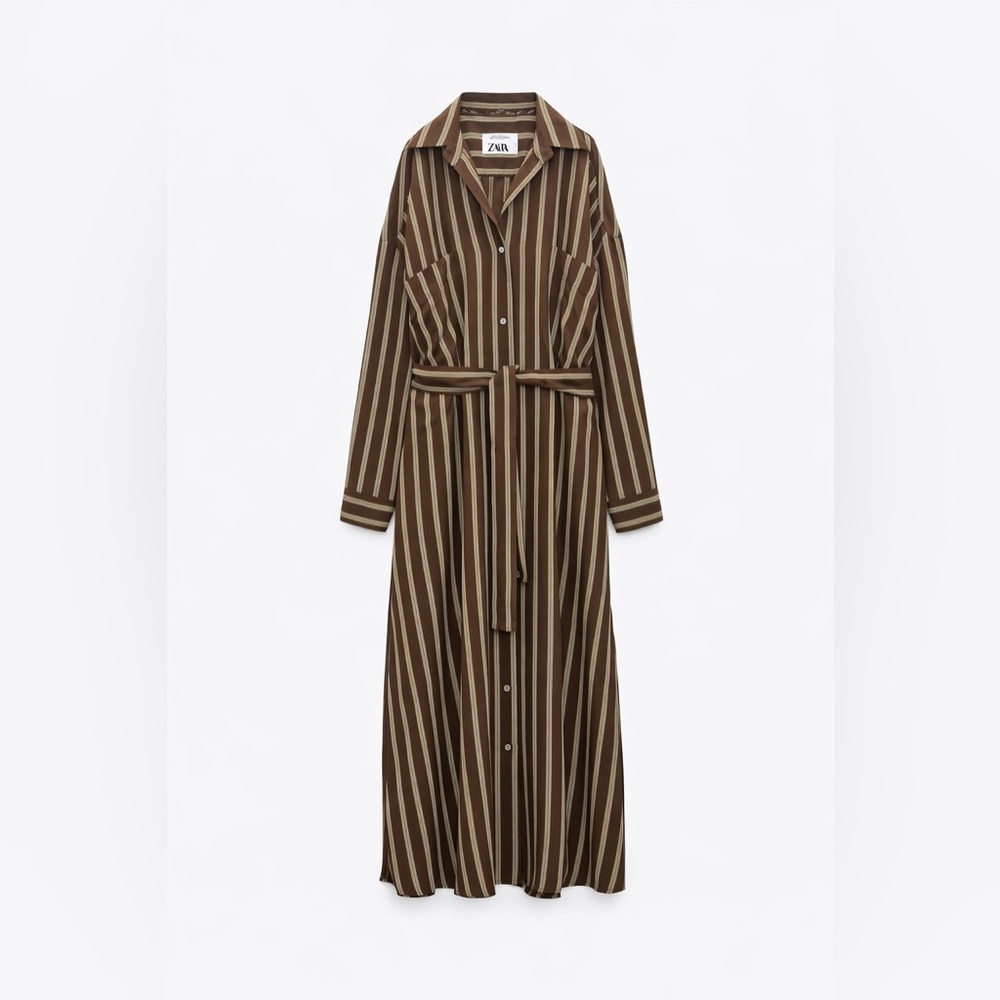 NWT Zara Brown Striped Long Sleeve Dress